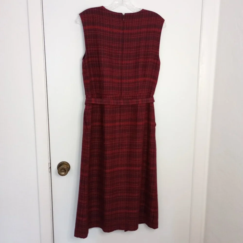 Ann Taylor Belted Tweed Career Sheath Dress In Plum Rose - Picture 7 of 10